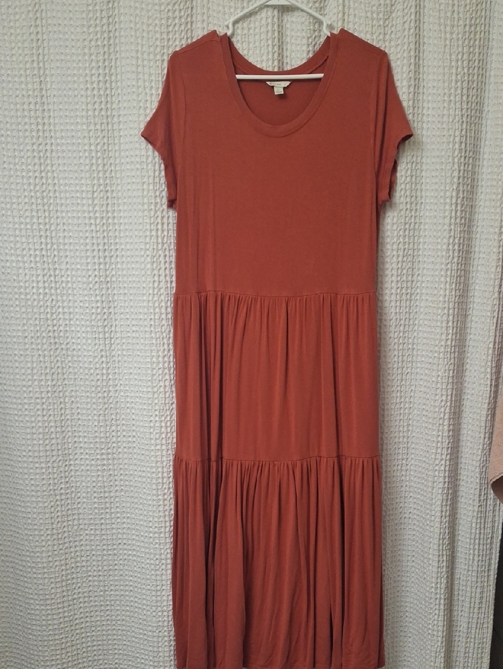 Cato Rust/Dark Coral Tiered Short Sleeve Maxi Dress